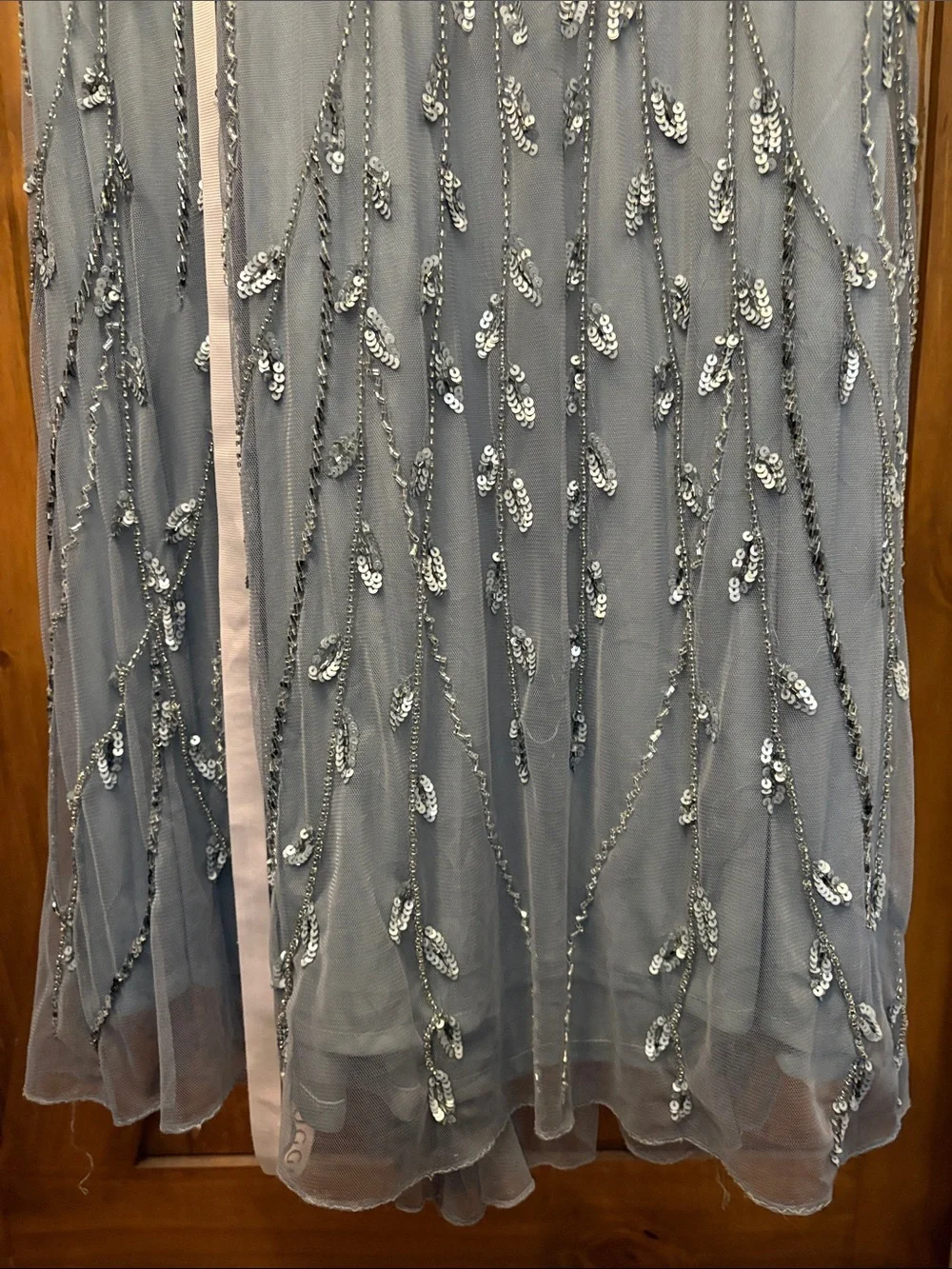 Mac Duggal Platinum Embellished Illusion High Neck Long Sleeve Gown Size 10 - Picture 2 of 9